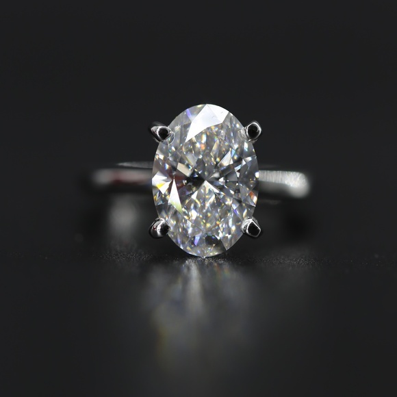 3 Carat Oval Lab Grown Diamond Solitaire Ring - Picture 8 of 14